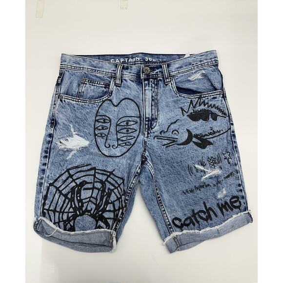 Ninth Hall Captain Mens Jeans Shorts Size 30 Slim Scribbles Denim - Picture 1 of 11